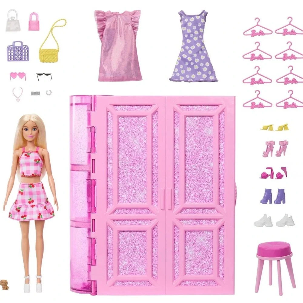 Barbie Dream Closet Toy Playset-Gift Pink Wardrobe 25+ Pieces Vanity Puppy